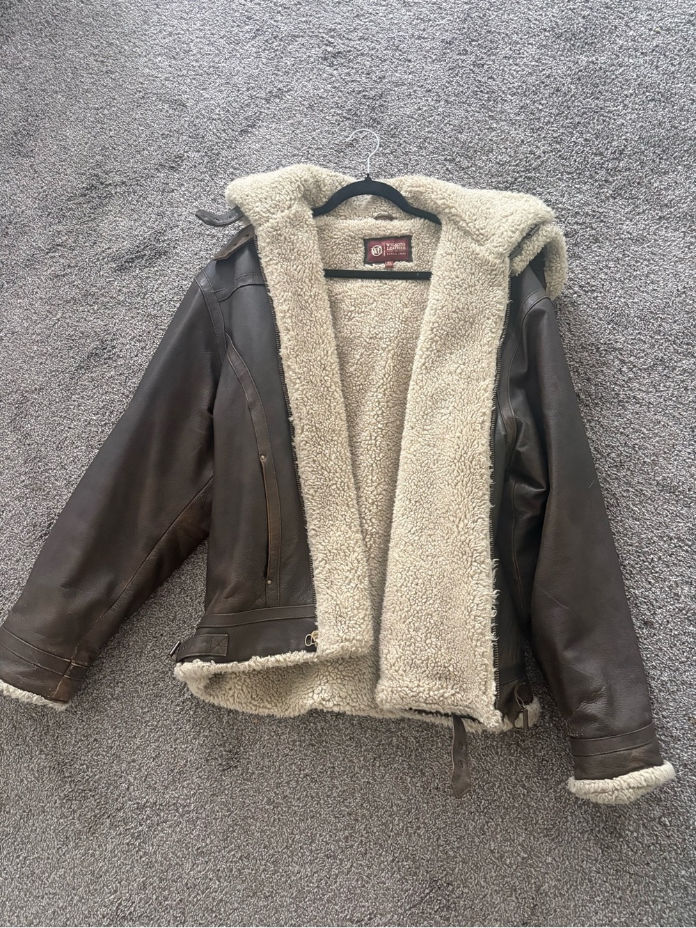Wilsons Leather Dark Brown Jacket with Cream Faux-Shearling Lining